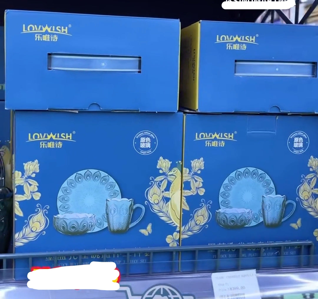Lovwish Blue Bowl, Plate, and Cup 3-piece set